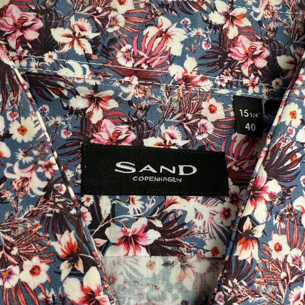 SAND Copenhagen Men's Floral Button Down Shirt - Blue and Pink